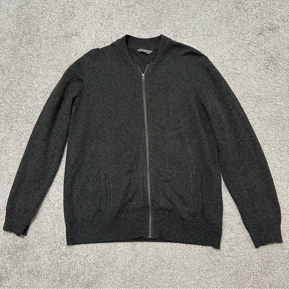 Denver Hayes Gray-Brown Heather Zip-Up Knit Cardigan